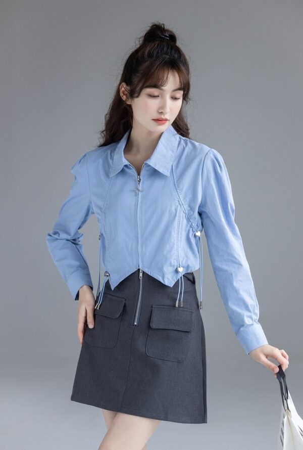 Stylish Puff Sleeve Short Blouse - Image 13