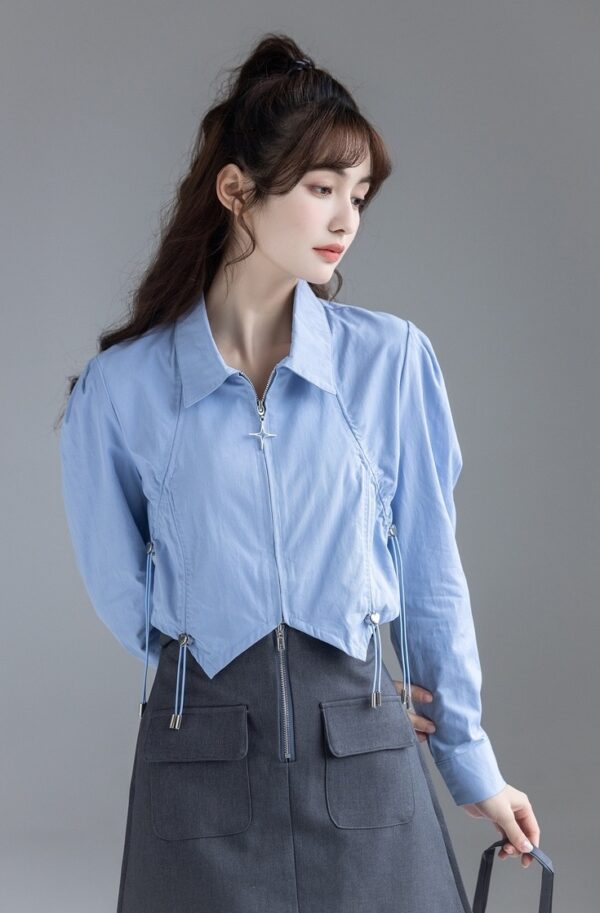 Stylish Puff Sleeve Short Blouse - Image 3