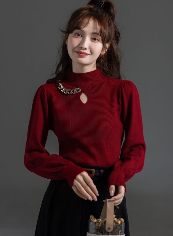 Stylish Red High Neck Sweater - Image 4