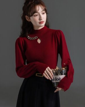 Stylish Red High Neck Sweater