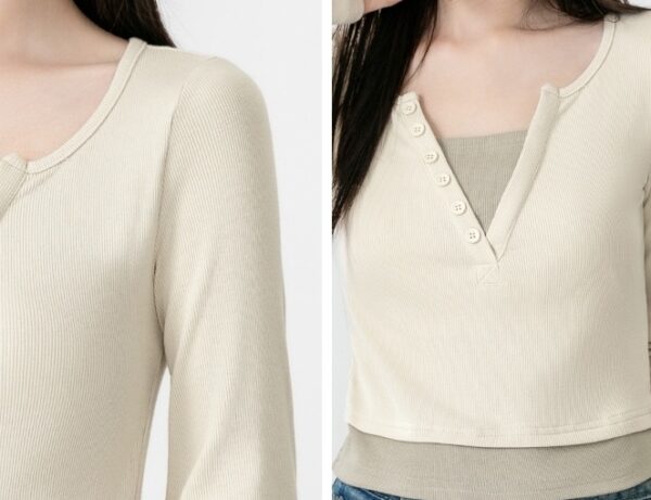 Stylish Vneck Layered Long Sleeve Tee - Image 10