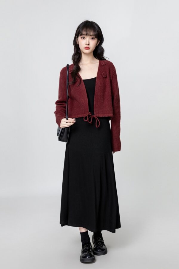 Vintage Burgundy Floral Knit Cardigan - Image 5