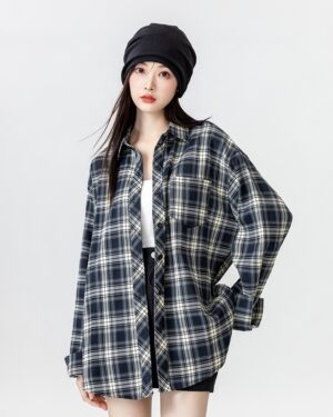 Vintage Plaid Loose Fit Shirt Jacket