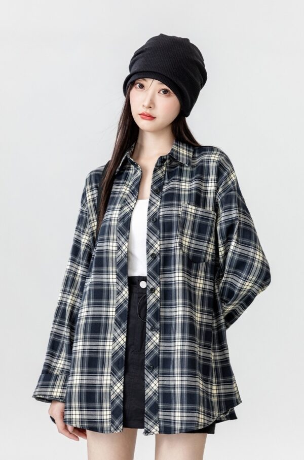 Vintage Plaid Loose Fit Shirt Jacket - Image 11