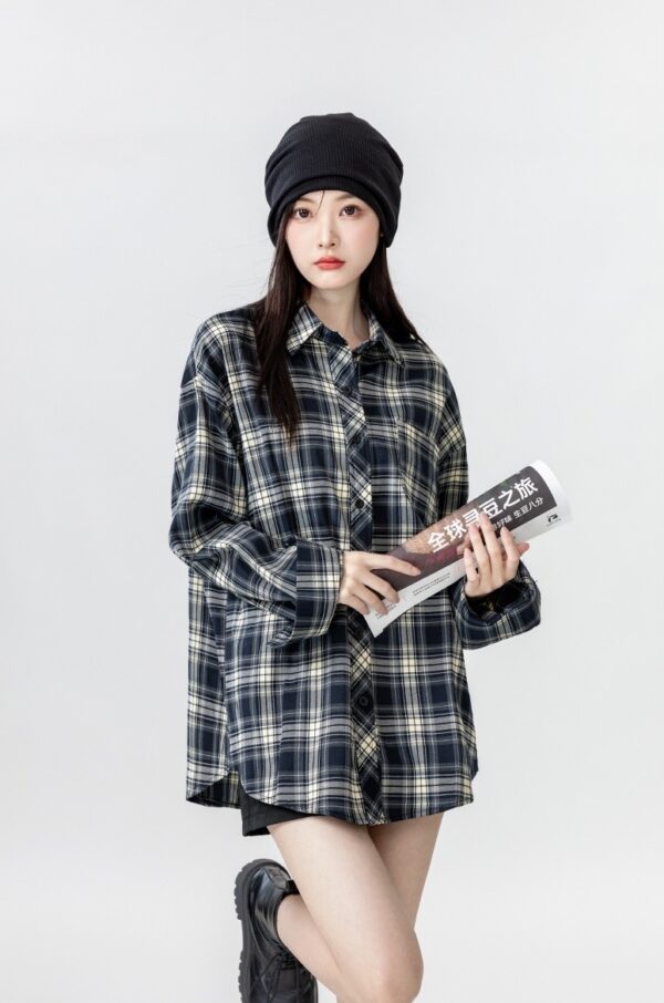 Vintage Plaid Loose Fit Shirt Jacket - Image 12