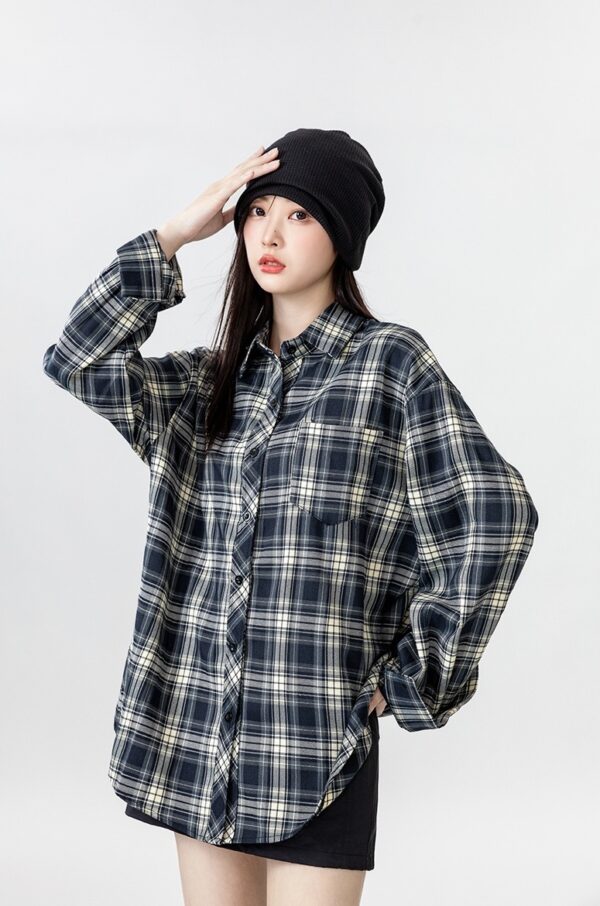 Vintage Plaid Loose Fit Shirt Jacket - Image 13