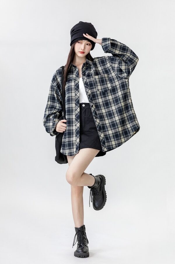 Vintage Plaid Loose Fit Shirt Jacket - Image 14