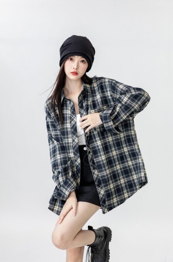 Vintage Plaid Loose Fit Shirt Jacket - Image 16