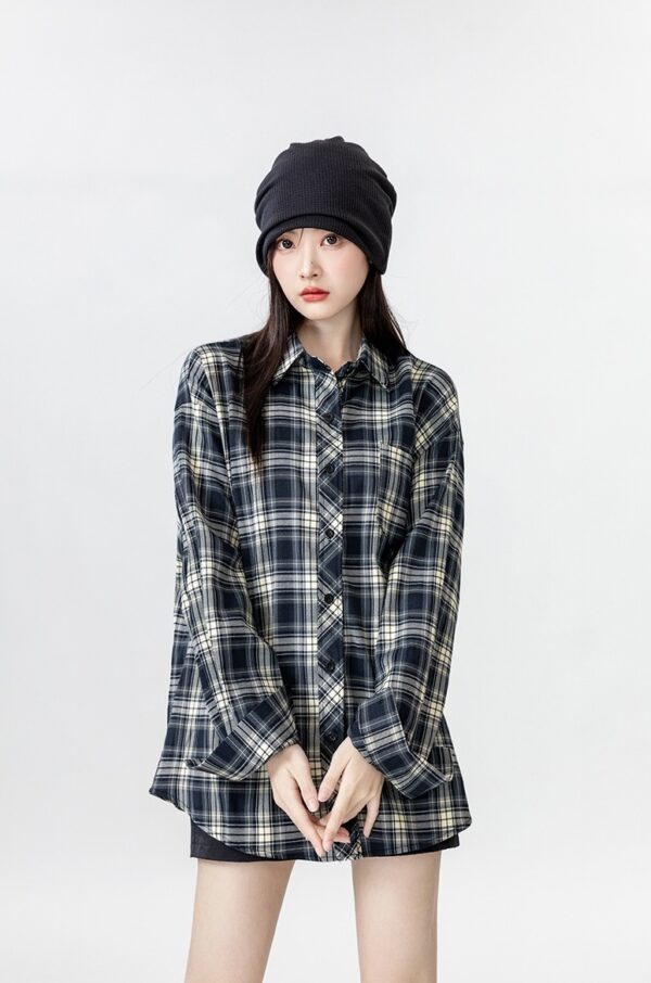 Vintage Plaid Loose Fit Shirt Jacket - Image 3