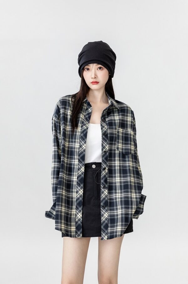 Vintage Plaid Loose Fit Shirt Jacket - Image 5