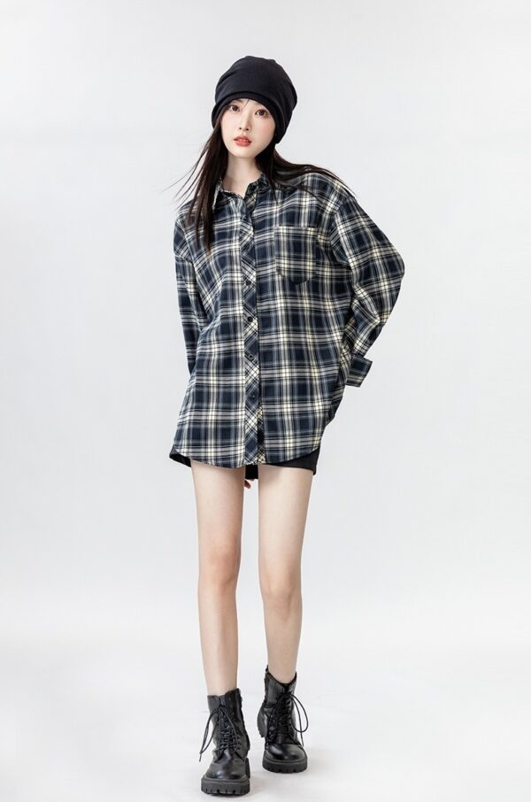 Vintage Plaid Loose Fit Shirt Jacket - Image 6