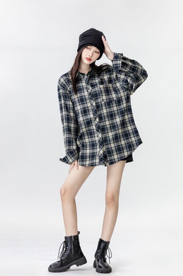 Vintage Plaid Loose Fit Shirt Jacket - Image 7