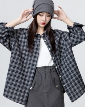 Vintage Plaid Loose Long Sleeve Shirt