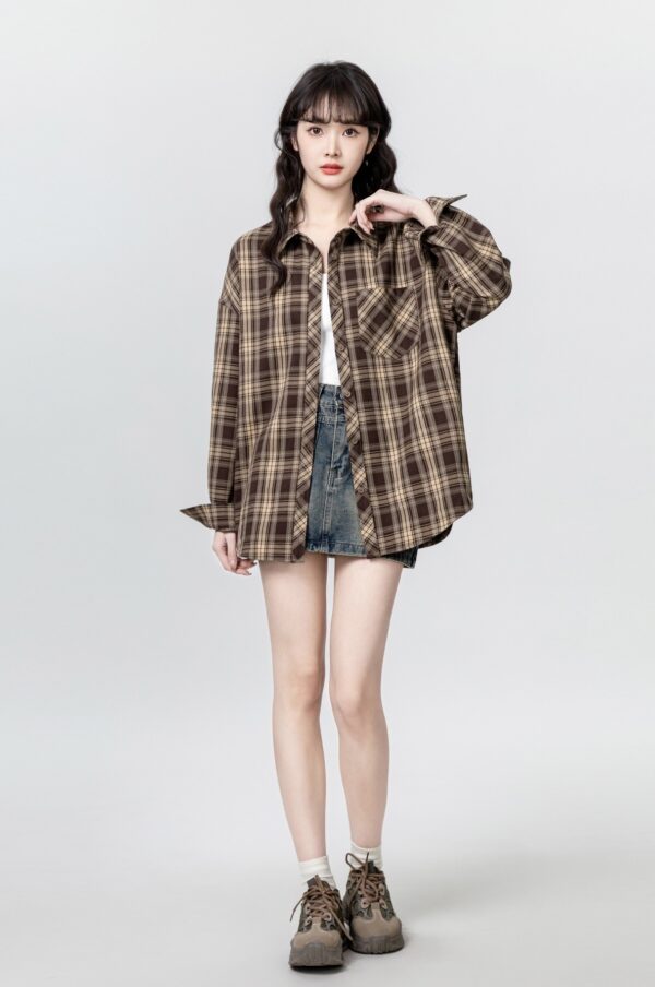 Vintage Plaid Loose Shirt Jacket - Image 2