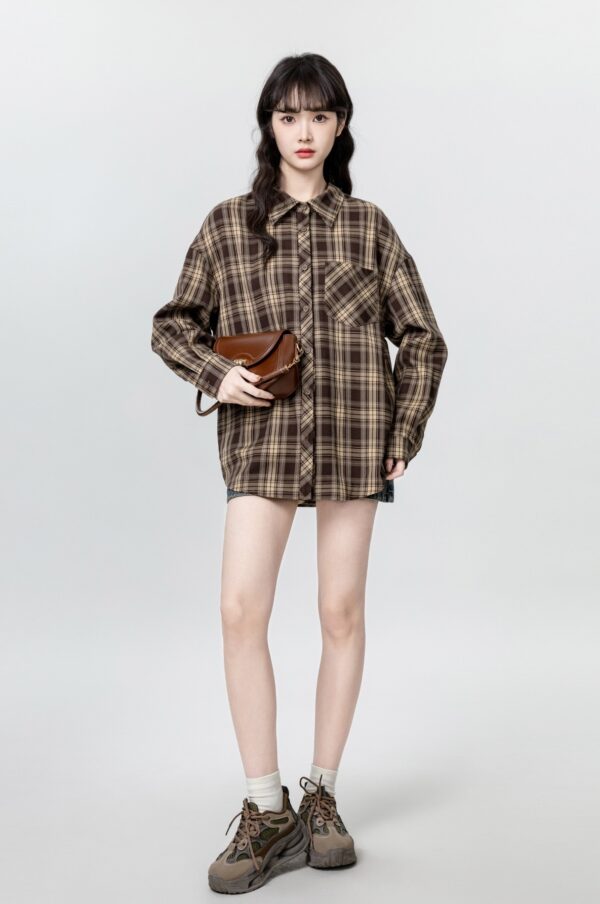 Vintage Plaid Loose Shirt Jacket - Image 4