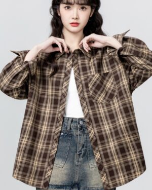 Vintage Plaid Loose Shirt Jacket