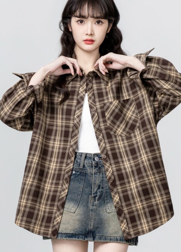 Vintage Plaid Loose Shirt Jacket