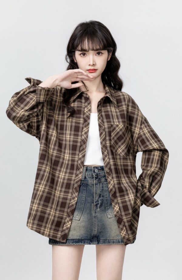 Vintage Plaid Loose Shirt Jacket - Image 5