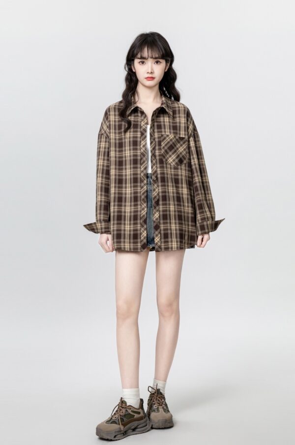 Vintage Plaid Loose Shirt Jacket - Image 6