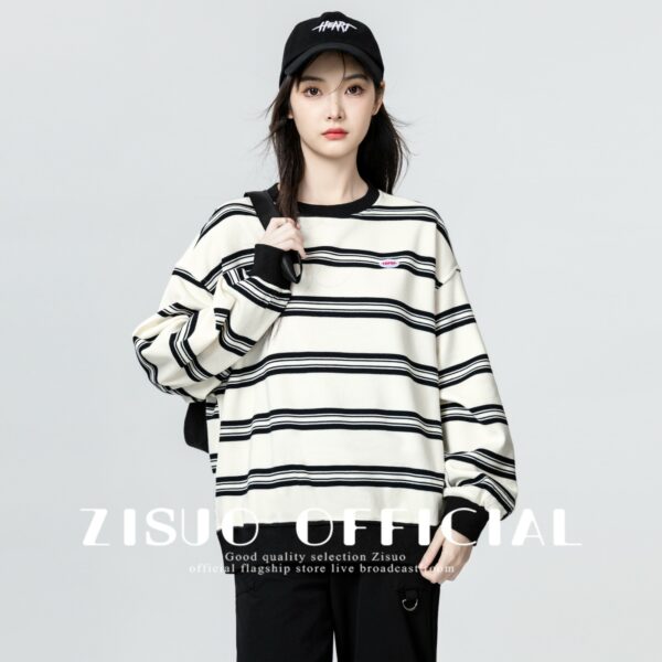 Vintage Striped Loose Sweatshirt - Image 8