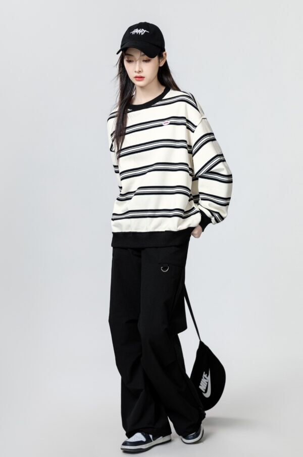 Vintage Striped Loose Sweatshirt - Image 2