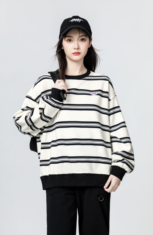 Vintage Striped Loose Sweatshirt - Image 4