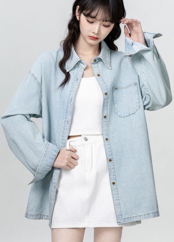 Vintage Washed Denim Jacket Shirt - Image 3