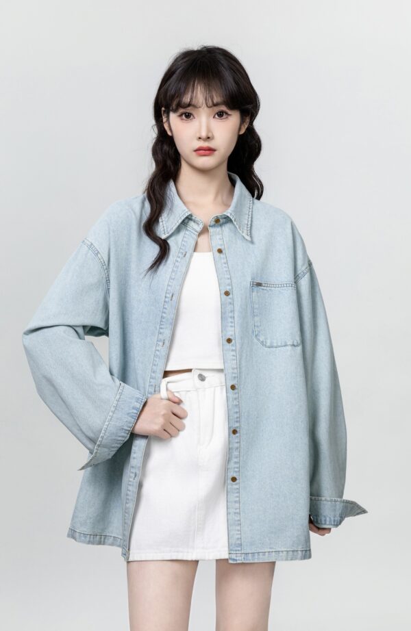 Vintage Washed Denim Jacket Shirt - Image 5