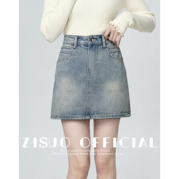 Vintage Washed High Waist Denim Skirt - Image 8