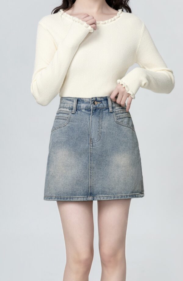 Vintage Washed High Waist Denim Skirt - Image 2