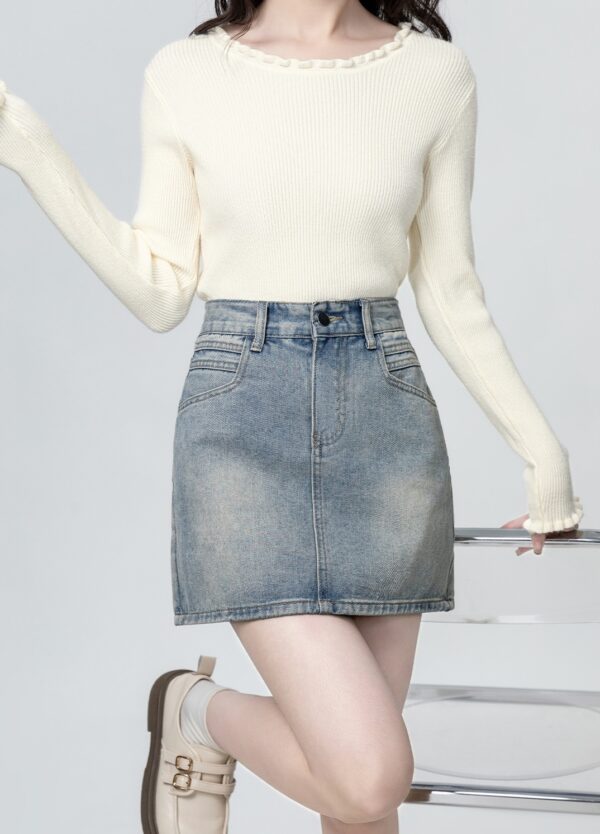 Vintage Washed High Waist Denim Skirt - Image 6