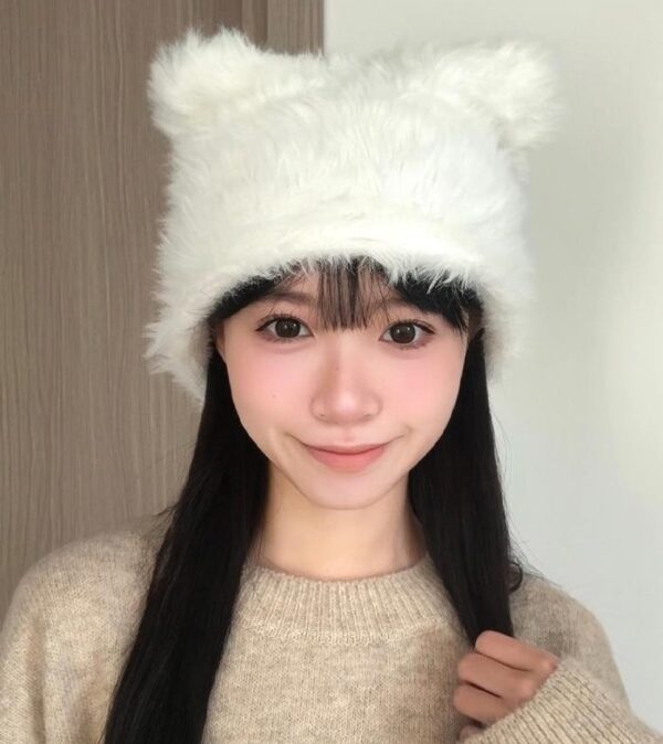 White Furry Cat Ears Hat | Jisoo - BlackPink - Image 2