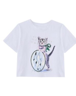 White Kitten Print Crop T-Shirt | Wonhee - ILLIT