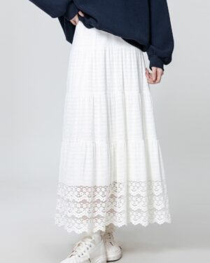 White Lace Highwaist Midi Skirt