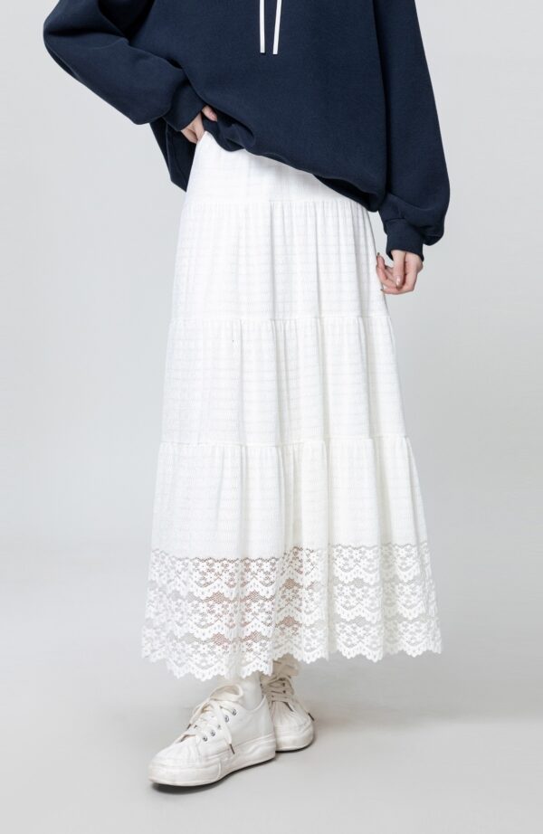 White Lace Highwaist Midi Skirt