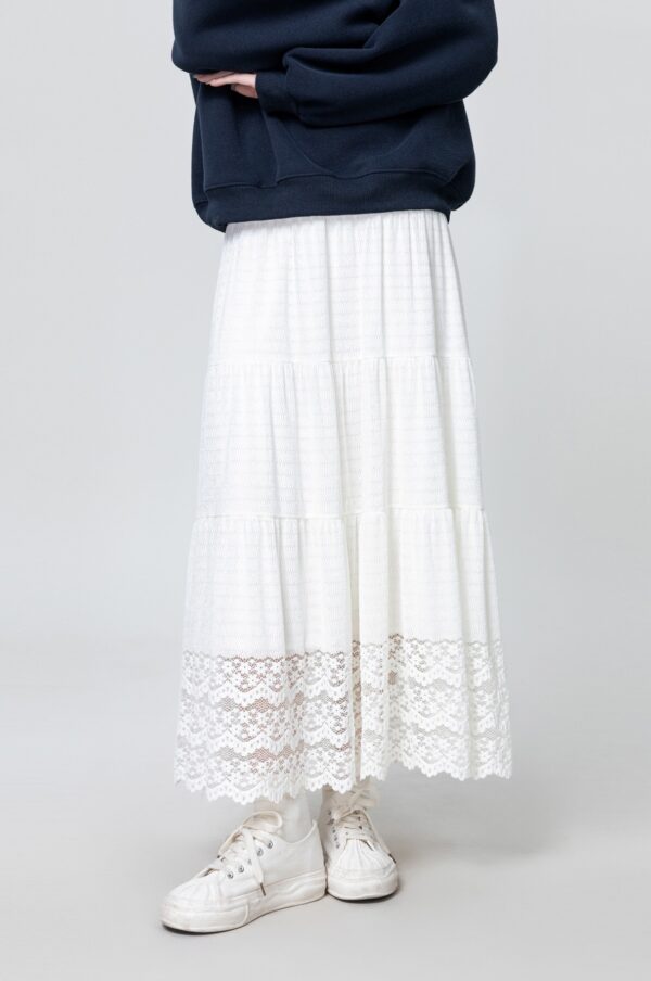 White Lace Highwaist Midi Skirt - Image 2