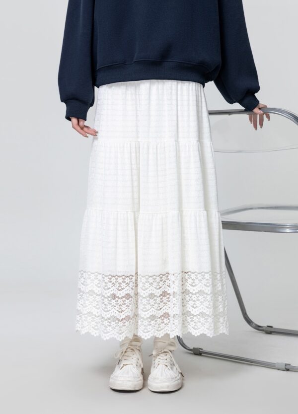 White Lace Highwaist Midi Skirt - Image 5