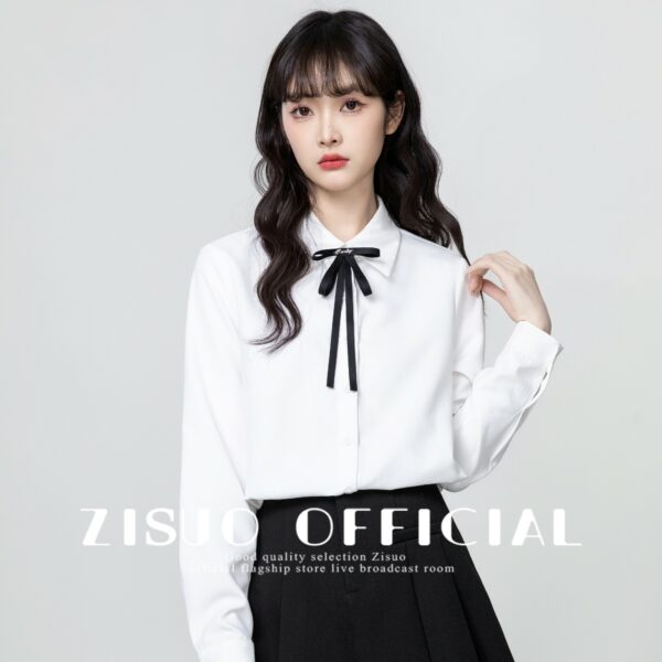 White Long Sleeve Tie Collar Shirt - Image 8