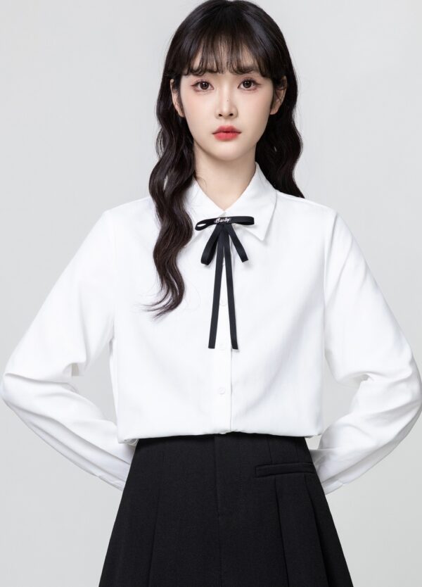 White Long Sleeve Tie Collar Shirt