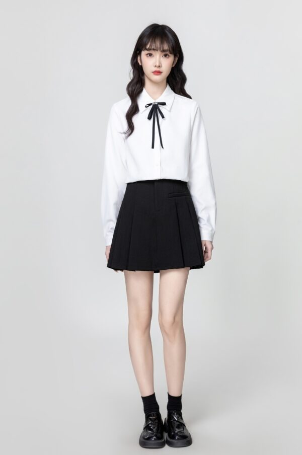 White Long Sleeve Tie Collar Shirt - Image 2