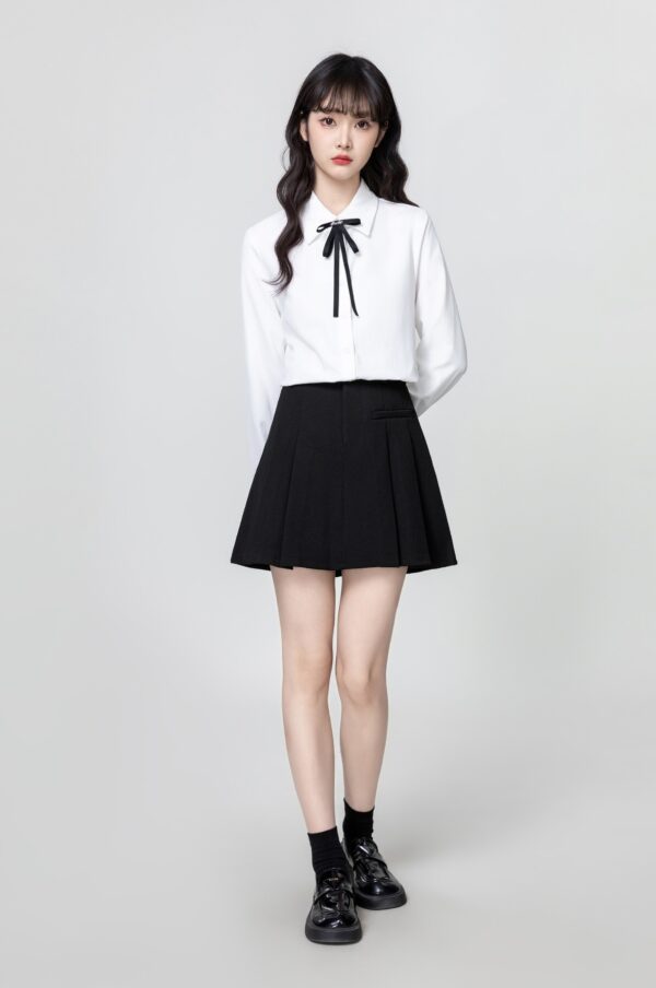 White Long Sleeve Tie Collar Shirt - Image 3