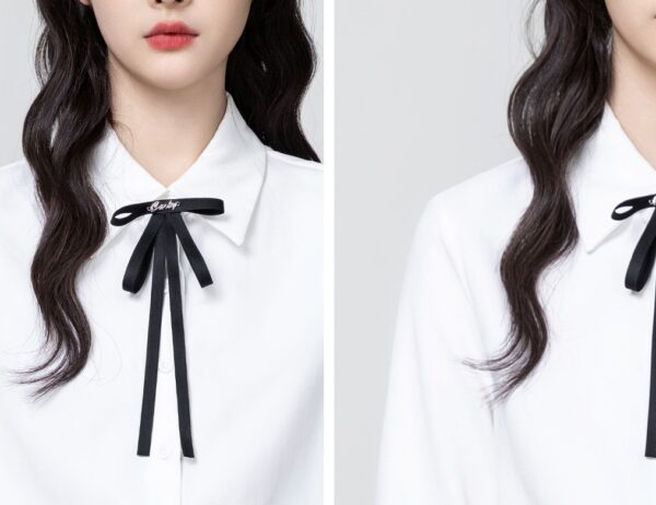 White Long Sleeve Tie Collar Shirt - Image 7