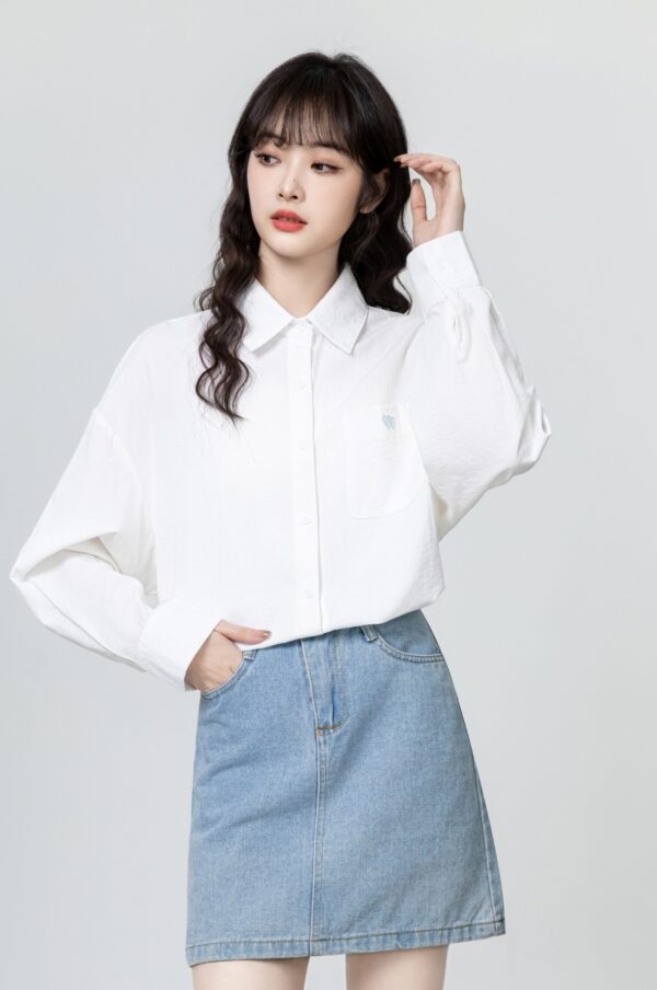 White Loosefit Long Sleeve Shirt - Image 2