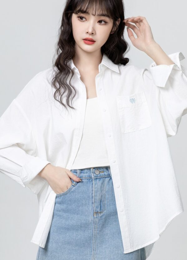 White Loosefit Long Sleeve Shirt - Image 8