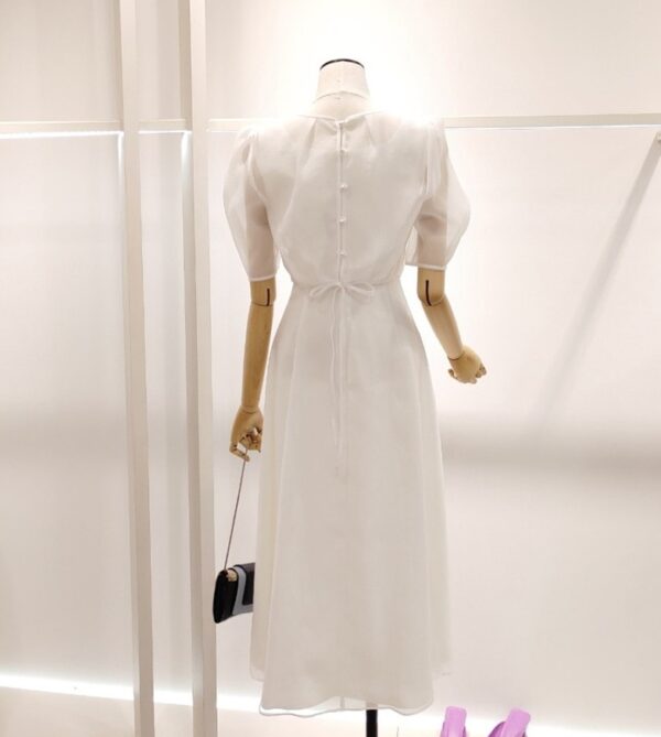 White Puff Sleeves A-Line Dress | Chae Yong Ju - Brewing Love - Image 3