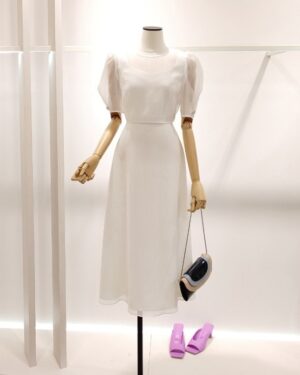 White Puff Sleeves A-Line Dress | Chae Yong Ju - Brewing Love