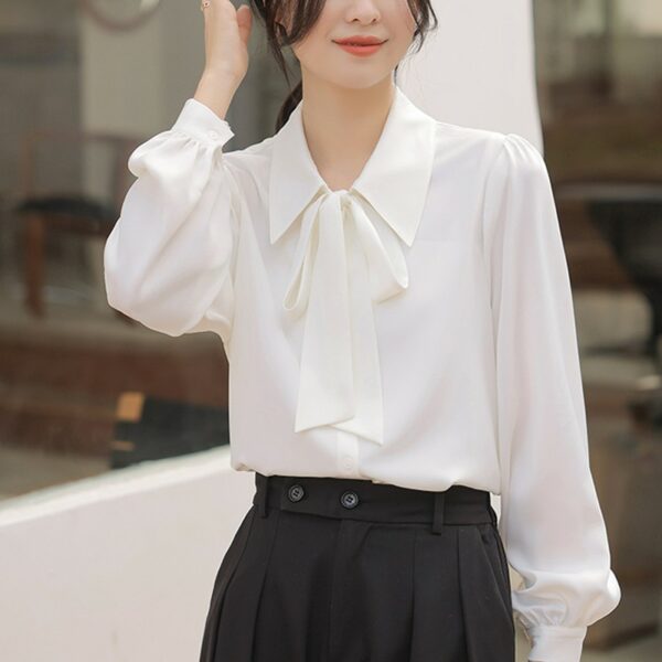 White Ribbon Chiffon Collared Blouse | Kang Ji Yun - Love Scout - Image 12