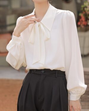 White Ribbon Chiffon Collared Blouse | Kang Ji Yun - Love Scout