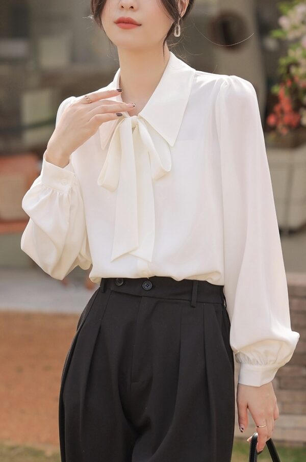 White Ribbon Chiffon Collared Blouse | Kang Ji Yun - Love Scout