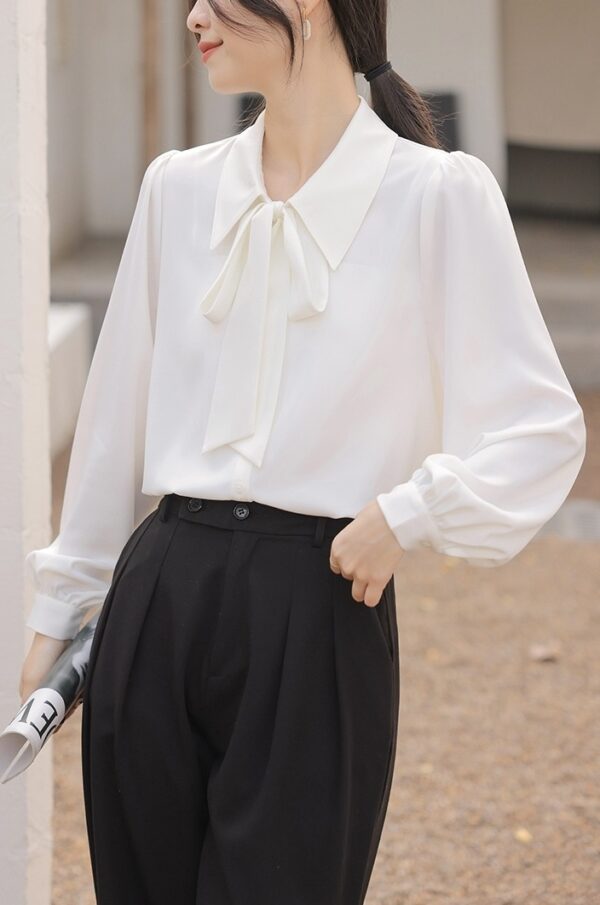 White Ribbon Chiffon Collared Blouse | Kang Ji Yun - Love Scout - Image 2